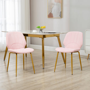 Velvet Dining Chairs Set of 2, 2 Piece Dining Room Chairs with Backrest, Padded Seat and Steel Legs, Pink-1