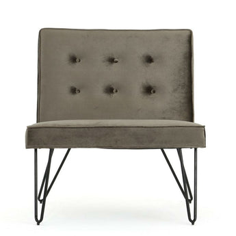 Gray Velvety Soft Upholstered Polyester Accent Chair Black Metal Legs-2