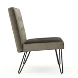 Gray Velvety Soft Upholstered Polyester Accent Chair Black Metal Legs-3