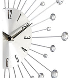 15" Silver Metal Starburst Wall Clock with Crystal Accents