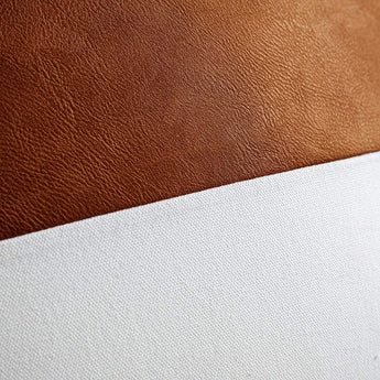 Set of 2 Modern Leather/Cotton Decorative Pillowcases,18X18 Inch, Cognac-Brown and White