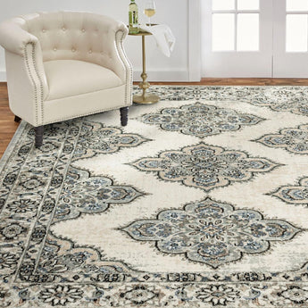 Paula Arnell Medallion Floral Area Rug, Beige/Grey, 5'2"X7'2" Rectangle