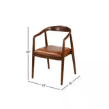 Brown Teak Wood Dining Chair with Leather Seat