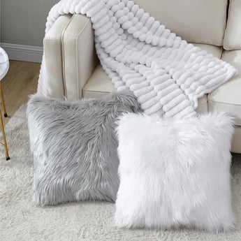 Sheepskin Faux Fur Decorative Throw Pillows - 22" X 22"