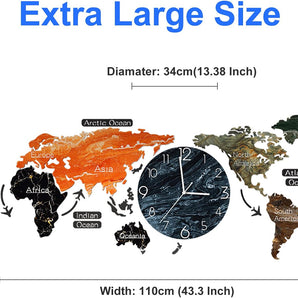 Extra Large Decorative Wall Clock for Living Room Decor, 43 Inch Giant Modern Wall Clocks for Bedroom Kitchen Office Home, Big DIY World Map, Battery Operated, Silent Non Ticking