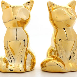 2Pcs Gold Small Animal Statue Fox Statue Decor Modern Style Ceramic Fox Figurine Statues for Home Decor Accents Living Room Office Table Bookshelf Desk Bedroom Decorative Objects