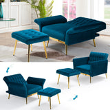 Velvet Accent Chair with Adjustable Armrests and Backrest, with Ottoman, Teal