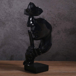 Creative Abstract Men Figurine Sculptures, Keep Silence Statue, Thinker Statue, Office Home Decor (Black)