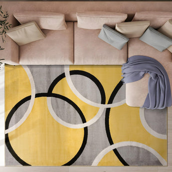 Contemporary Abstract Circles Easy Maintenance for Home Office,Living Room,Bedroom,Kitchen Soft Area Rug 10' X 14' Yellow