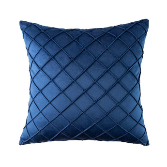 18" X 18" Modern Navy Blue Plaid Velvet, Throw Pillow , ( 2 Count)