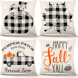 Fall Pillow Covers 18×18 Inch Set of 4 Fall Decor for Home Autumn Farmhouse Buffalo Plaid Pillow Covers Holiday Rustic Linen Pillow Case for Sofa Couch Thanksgiving Throw Pillow Covers