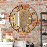 20" Large Wall Clock with Mirror Effect, round Roman Numeral Battery Operated Silent Quartz Movement Big Metal Wall Clock for Home Decorative/Living Room Decor - Random Gold/Black