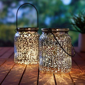 Solar Mercury Glass Jars 2 Pack Outdoor Table Lamps (Silver)