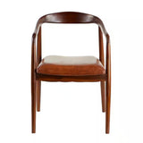 Brown Teak Wood Dining Chair with Leather Seat