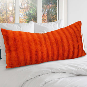 Faux Fur Long Body Accent Pillow with Insert, Rust Orange (18" X 40")