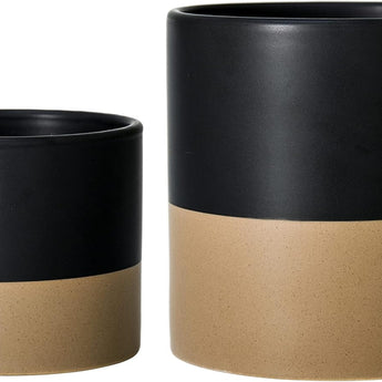 Set of 2 Plant Pots, 4 Inch & 6 Inch, Ceramic Planter Pots with Drainage Hole (Matte Black/Speckled Tan), 99-93-BT