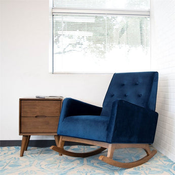 Mid-Century Modern Collin Rocking Chair, Blue Velvet