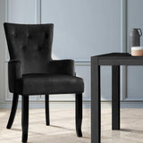 Dining Chairs French Provincial Chair Velvet Fabric Timber Retro Black-6