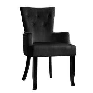 Dining Chairs French Provincial Chair Velvet Fabric Timber Retro Black-0