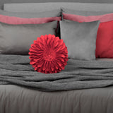 Decorative Round Suede Flower Throw Pillows - 14 Inch, Orange Red