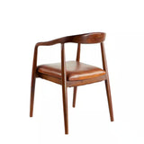 Brown Teak Wood Dining Chair with Leather Seat