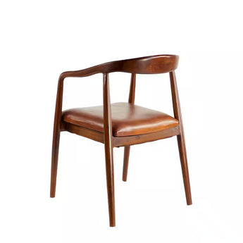 Brown Teak Wood Dining Chair with Leather Seat