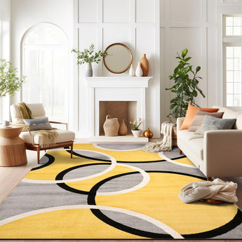 Contemporary Abstract Circles Easy Maintenance for Home Office,Living Room,Bedroom,Kitchen Soft Area Rug 10' X 14' Yellow