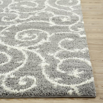 Cozy Contemporary Scroll L.Grey-White 5'3" X 7'3" Indoor Shag Area Rug