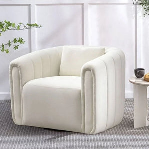 Modern Channel Velvet Accent Chair, (Beige)