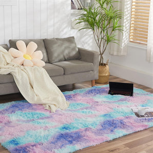 Shaggy Area Rugs, Kids Rugs for Bedroom Girls, Soft Fluffy Colorful Rainbow Kids Rugs for Girls Bedroom Tie Dye Area Rug Purple Rugs for Kids Bedroom Non Slip Rectangle Shag Fuzzy Carpet