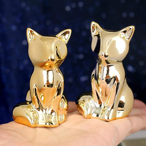 2Pcs Gold Small Animal Statue Fox Statue Decor Modern Style Ceramic Fox Figurine Statues for Home Decor Accents Living Room Office Table Bookshelf Desk Bedroom Decorative Objects