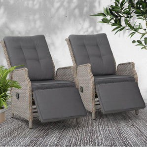 Twin Pack - Elizabeth Wicker Recliner Chairs (Grey)-0