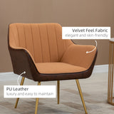 Velvet Armchairs, Upholstered Accent Chairs with Golden Steel Legs, Modern Vanity Chairs for Living Room and Bedroom, Set of 2, Light Brown-3